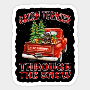 Christmas Cairn Terrier Through The Snow Dog Santa Truck Tree Sticker